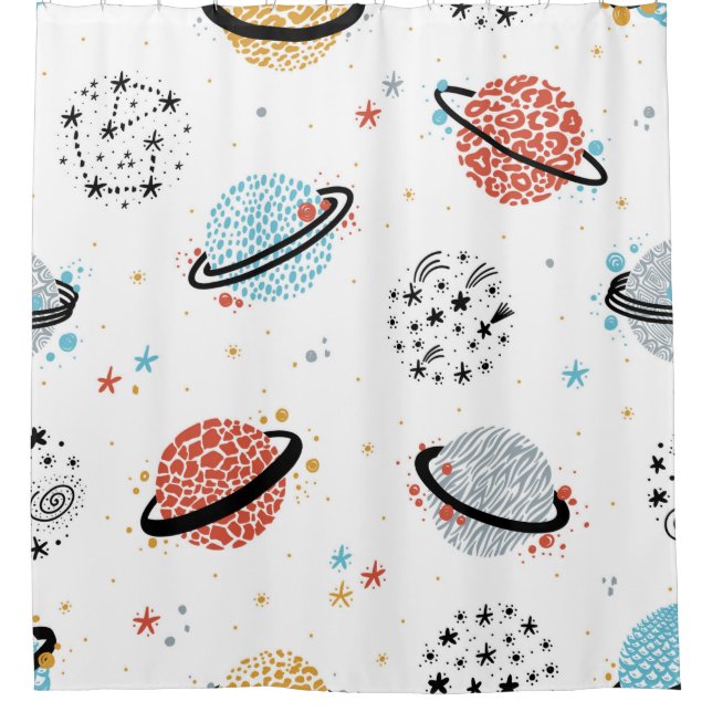 vintage Space Seamless Pattern with Doodle Saturn  (Front)