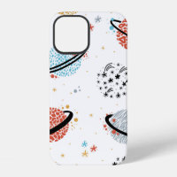 vintage Space Seamless Pattern with Doodle Saturn