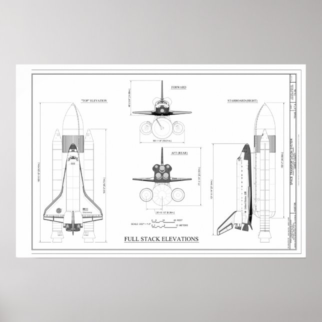 Vintage Space Shuttle Concept Technical Drawing Poster (Front)