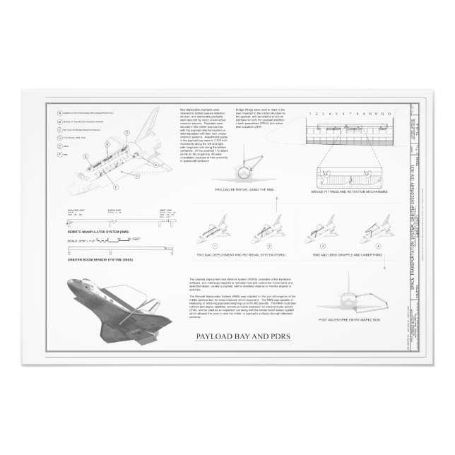 Vintage Space Shuttle Discovery Blueprint Poster (Front)