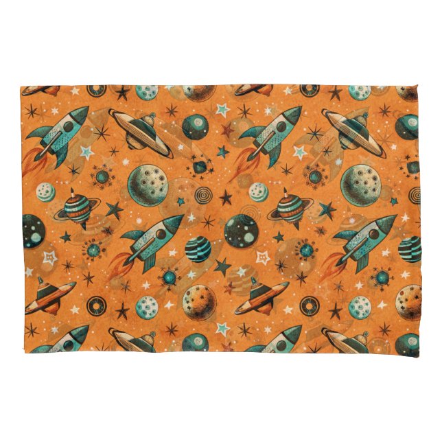 Vintage Spacecraft Rocket Ships Pattern -Cosmos(1) Pillowcase (Front-Left)