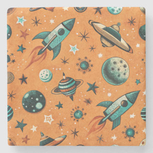 Vintage Spacecraft Rocket Ships Pattern -Cosmos(1) Stone Coaster