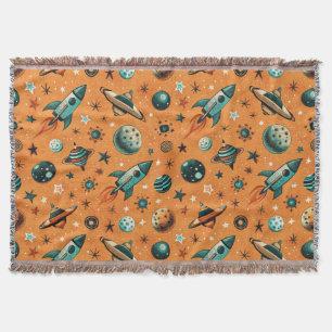 Vintage Spacecraft Rocket Ships Pattern -Cosmos(1) Throw Blanket
