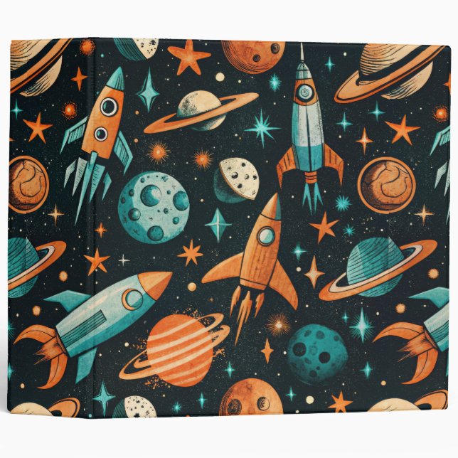 Vintage Spacecraft Rocket Ships Pattern -Cosmos(2) Binder (Front/Spine)