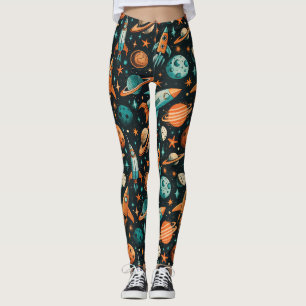 Vintage Spacecraft Rocket Ships Pattern -Cosmos(2) Leggings