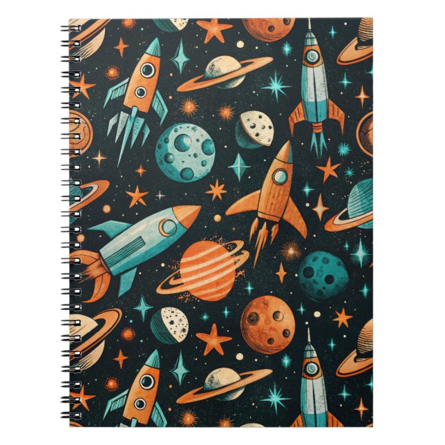 Vintage Spacecraft Rocket Ships Pattern -Cosmos(2) Notebook (Front)