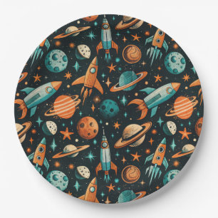 Vintage Spacecraft Rocket Ships Pattern -Cosmos(2) Paper Plate