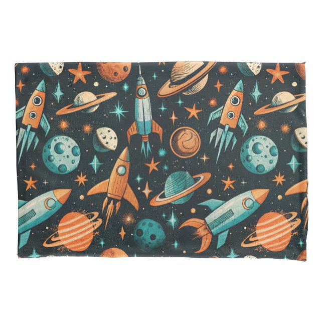Vintage Spacecraft Rocket Ships Pattern -Cosmos(2) Pillowcase (Front-Left)