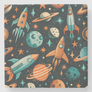 Vintage Spacecraft Rocket Ships Pattern -Cosmos(2) Stone Coaster