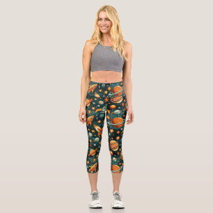Vintage Spacecraft Rocket Ships Pattern -Cosmos(3) Capri Leggings