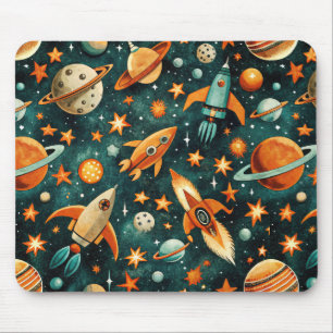 Vintage Spacecraft Rocket Ships Pattern -Cosmos(3) Mouse Pad