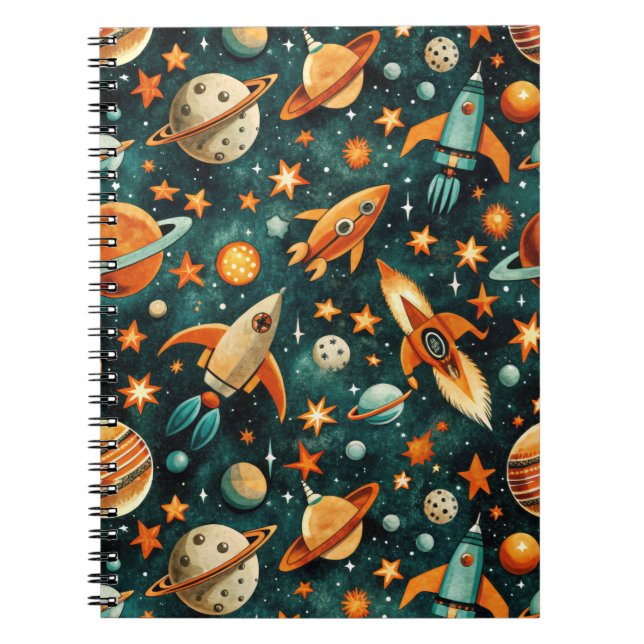 Vintage Spacecraft Rocket Ships Pattern -Cosmos(3) Notebook (Front)