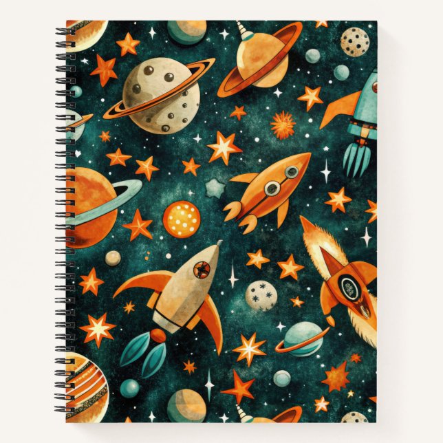 Vintage Spacecraft Rocket Ships Pattern -Cosmos(3) Notebook (Front)