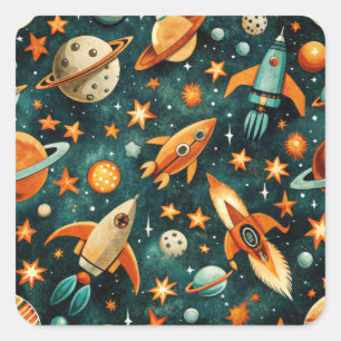 Vintage Spacecraft Rocket Ships Pattern -Cosmos(3) Square Sticker