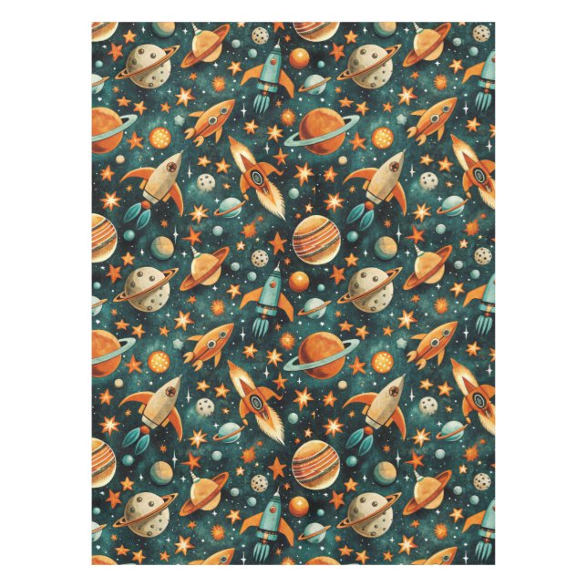 Vintage Spacecraft Rocket Ships Pattern -Cosmos(3) Tablecloth (Front)
