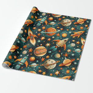 Vintage Spacecraft Rocket Ships Pattern -Cosmos(3) Wrapping Paper