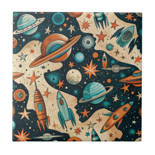 Vintage Spacecraft Rocket Ships Pattern -Cosmos(4) Tile