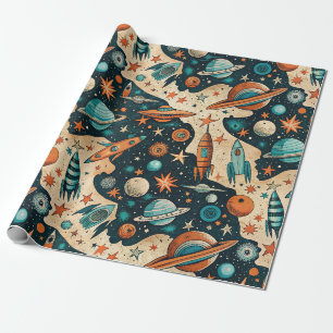 Vintage Spacecraft Rocket Ships Pattern -Cosmos(4) Wrapping Paper