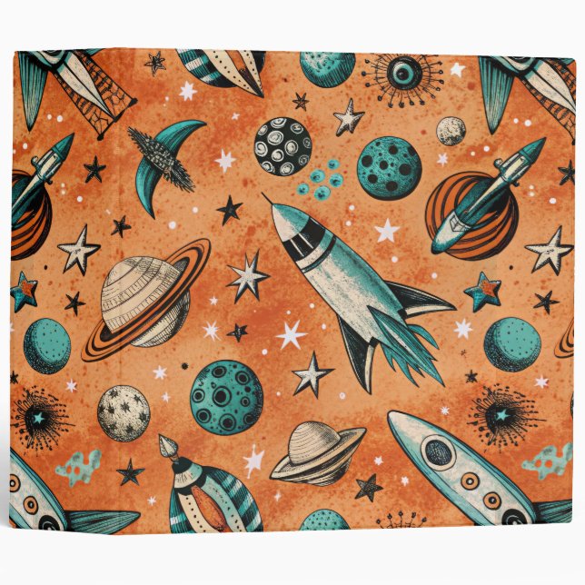 Vintage Spacecraft Rocket Ships Pattern -Cosmos(5) Binder (Front/Spine)