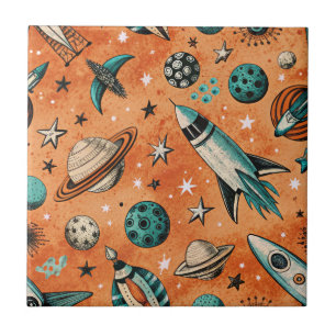 Vintage Spacecraft Rocket Ships Pattern -Cosmos(5) Tile