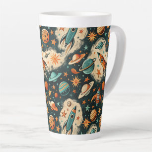Vintage Spacecraft Rocket Ships Pattern -Cosmos(6) Latte Mug