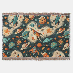 Vintage Spacecraft Rocket Ships Pattern -Cosmos(6) Throw Blanket