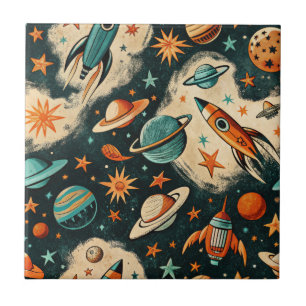 Vintage Spacecraft Rocket Ships Pattern -Cosmos(6) Tile