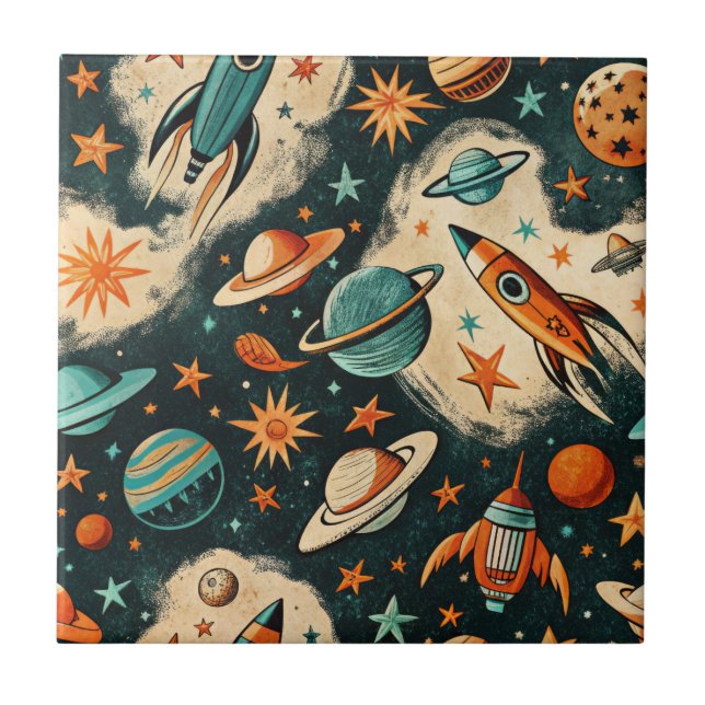 Vintage Spacecraft Rocket Ships Pattern -Cosmos(6) Tile (Front)
