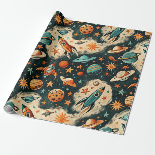 Vintage Spacecraft Rocket Ships Pattern -Cosmos(6) Wrapping Paper