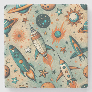 Vintage Spacecraft Rocket Ships Pattern -Cosmos(7) Stone Coaster