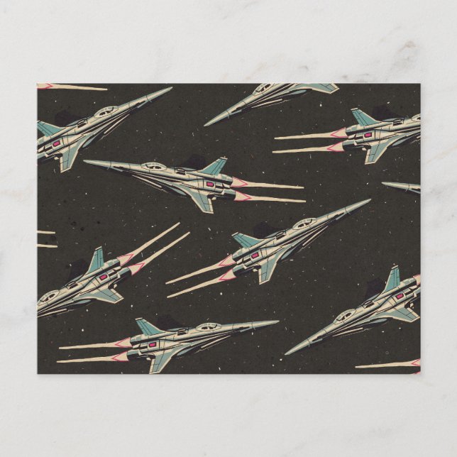 vintage spaceship pattern holiday postcard (Front)