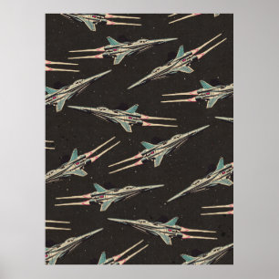 vintage spaceship pattern poster