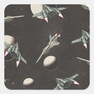 vintage spaceship pattern square sticker