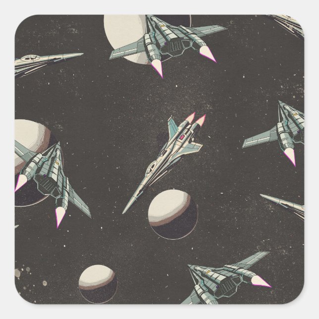 vintage spaceship pattern square sticker (Front)