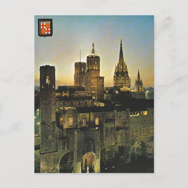 Vintage Spain, Barcelona at sunset Postcard (Front)