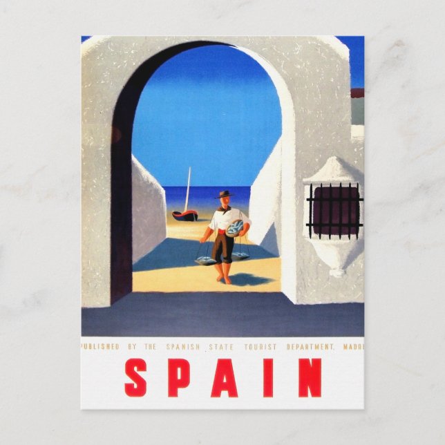 Vintage Spain Fisherman Travel Postcard (Front)