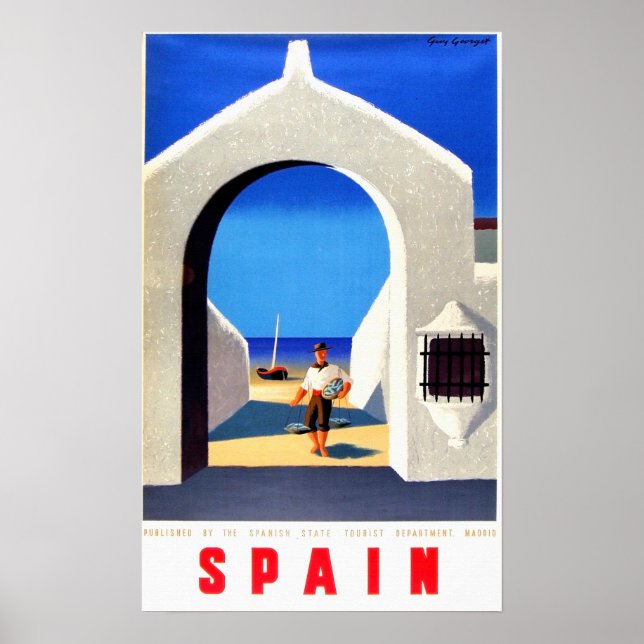 Vintage Spain Fisherman Travel Poster (Front)