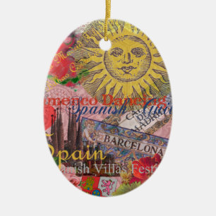 Vintage Spain Sunshine Travel Collage Retro Europe Ceramic Ornament