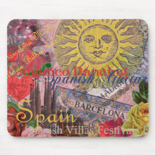 Vintage Spain Sunshine Travel Collage Retro Europe Mouse Pad