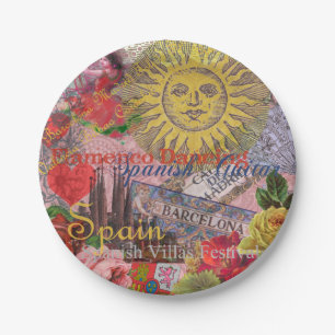 Vintage Spain Sunshine Travel Collage Retro Europe Paper Plate