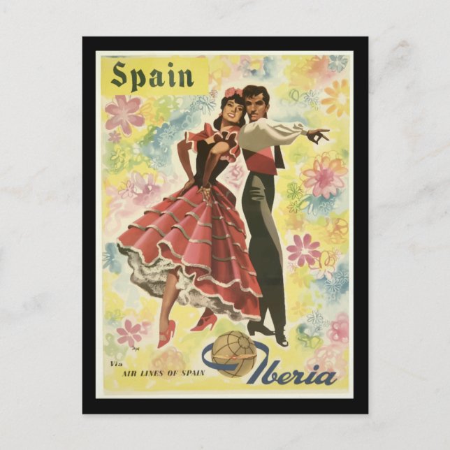 Vintage Spain Travel Poster, Postcard (Front)