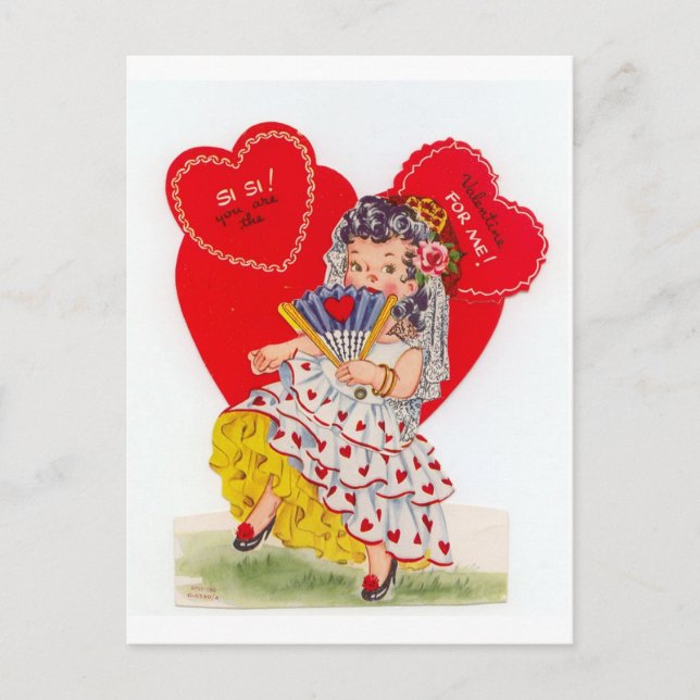 Vintage Spanish Senorita Valentine Holiday Postcard (Front)