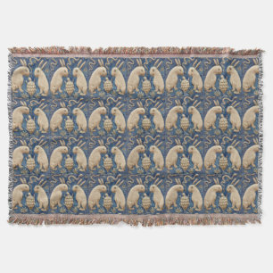 Vintage Spanish Tile Animal Rabbit Tortoise Blue Throw Blanket