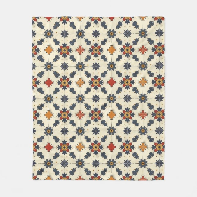 Vintage Spanish Tile Pattern Fleece Blanket (Front)