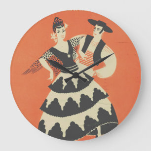 Vintage Spanish travel Large Clock