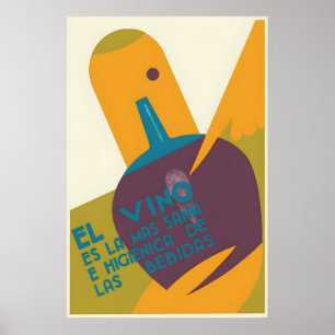Vintage Spanish Wine Poster Wine is the Healthiest