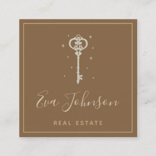 Vintage Sparkle Key Chic Realtor Real Estate Agent Square Business Card