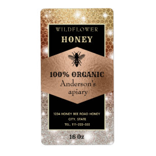 Vintage sparkle rose gold bee logo honey jar
