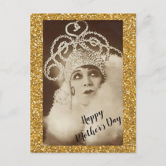 Vintage Sparkly Gold Diva Mothers Day Postcard (Front)