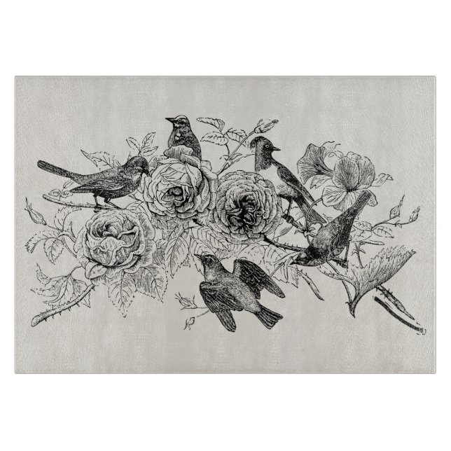 Vintage Sparrow Birds Personalized Sparrows Bird Cutting Board (Front)